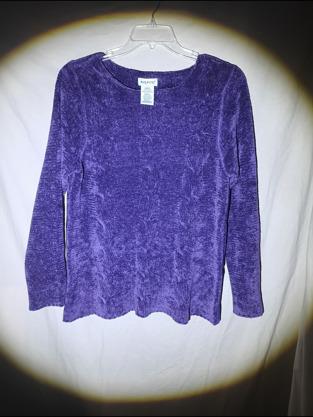 White Stag Gilded Plum Chenille Cable Knit Sweater Pullover Size L Large 12/14